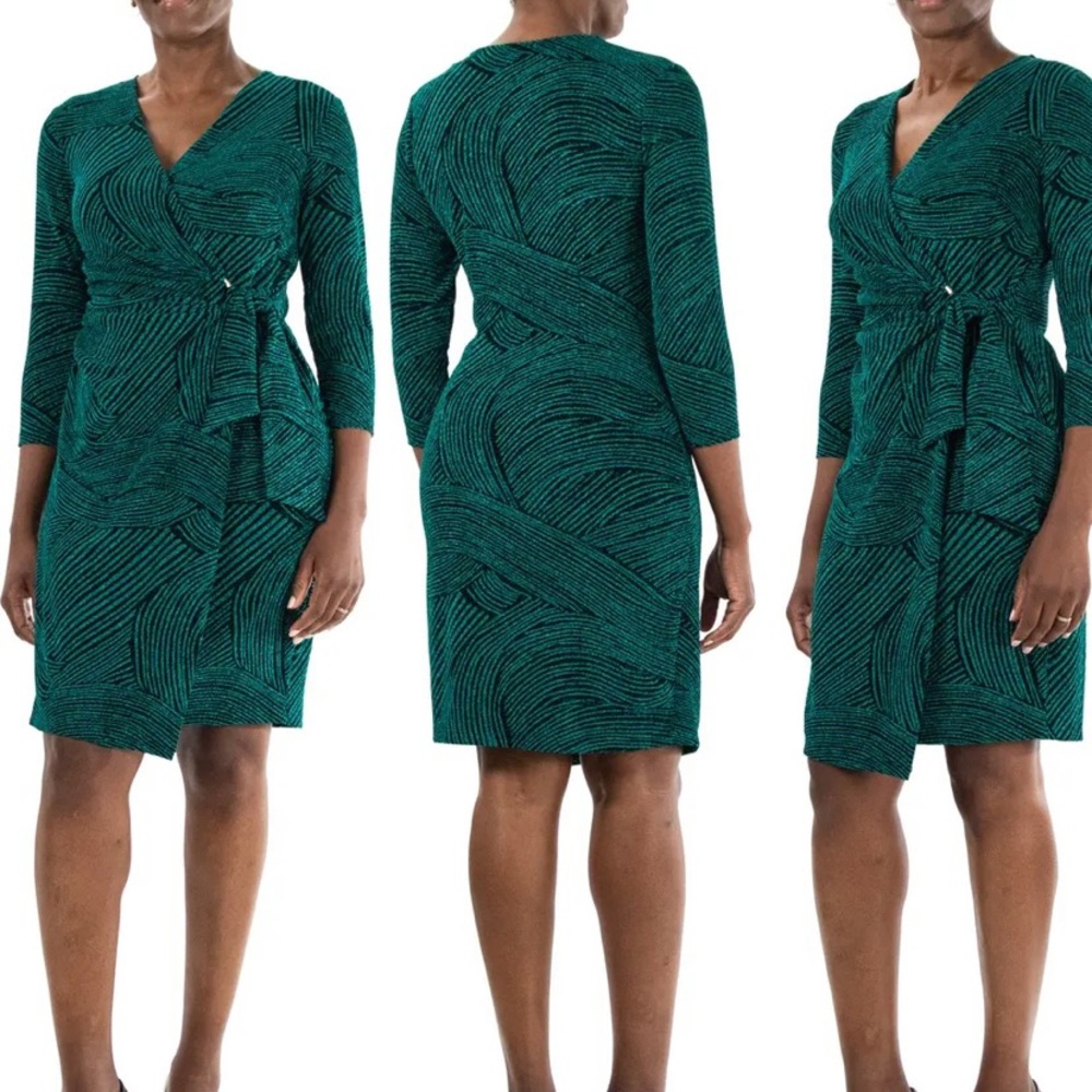 Nina Leonard o ring wrap dress 3/4 sleeves
